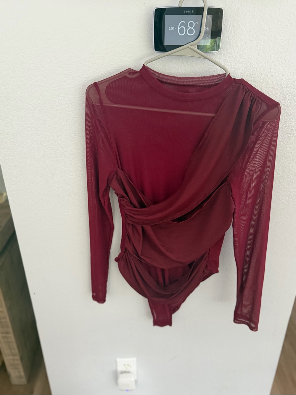 NWOT Women’s Long Sleeve Draped Bodysuit - Burgundy